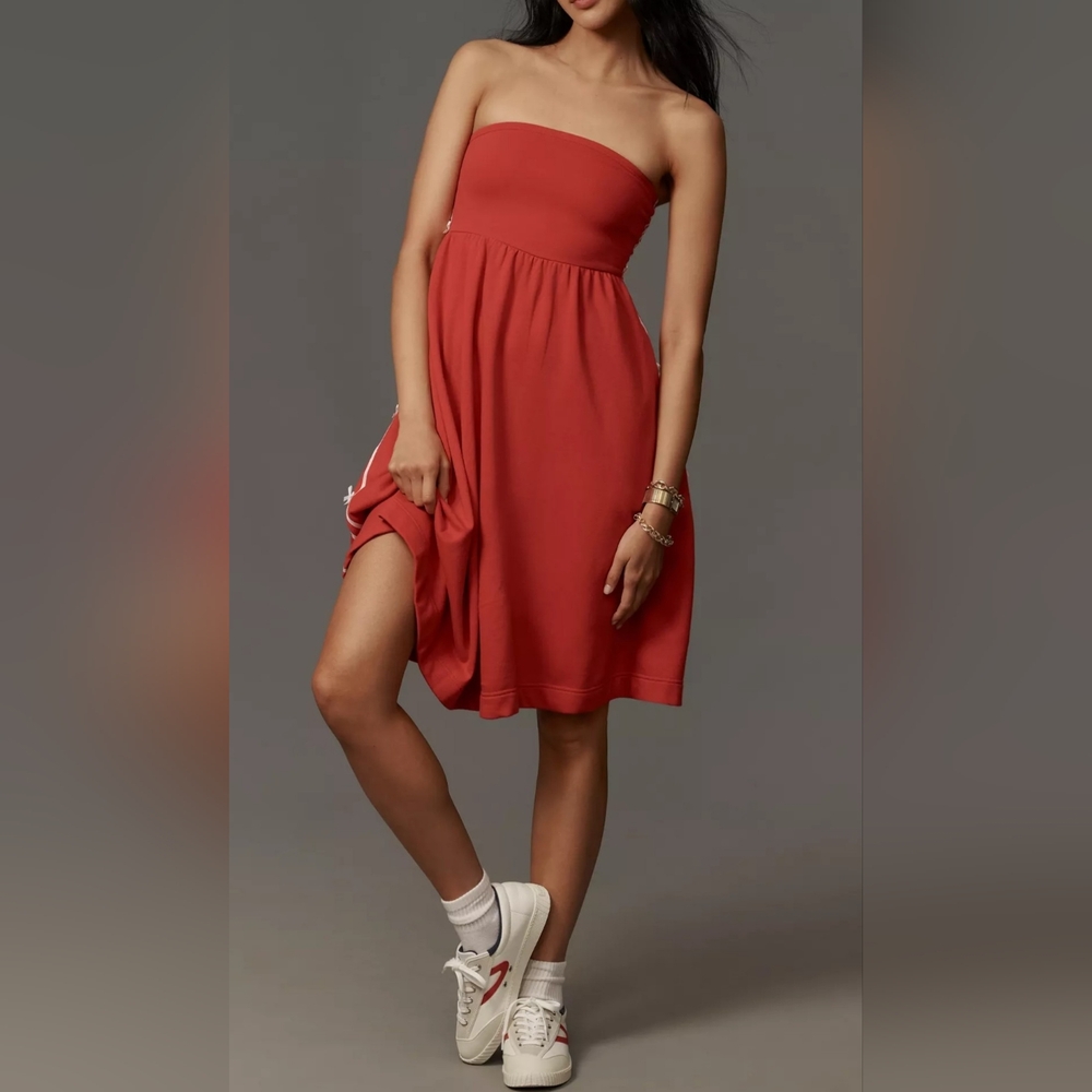 Anthropologie Terry Cloth Red Dress With Bow Accents